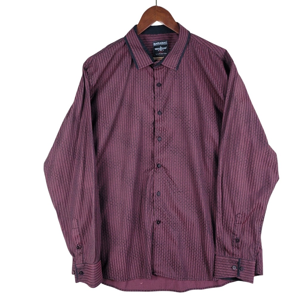Barabas Button Down Shirt Men XXL Burgundy Classic Geometric Cotton Excellent